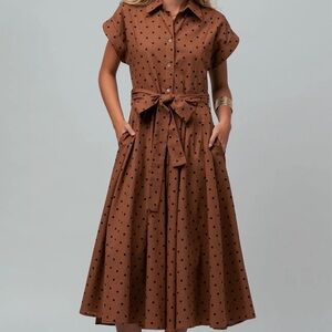 Urban Daizy Brown Polka Dot Midi Dress